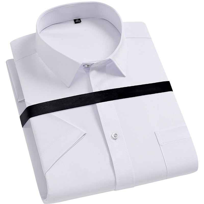 Men's Dress Shirt Non Iron Shirt Collared Shirt Button Up Shirt Plain Wedding Work Black White Yellow Pink Short Sleeve Square Neck Summer Clothing Apparel Print 2025 - $27.99 –P4