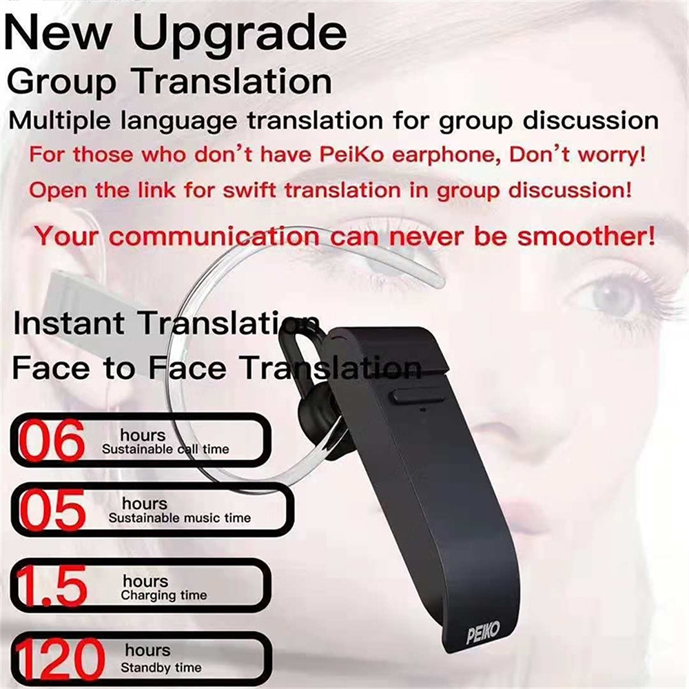 PEIKO Language Transaltor Smart Earbud Supports 32 Language &amp; 44 Accent Online Real Time Voice Transaltor Supports 11 Offline Voice Translation Language,with BT Connection Single Earphone 2025 - $29.99 –P3