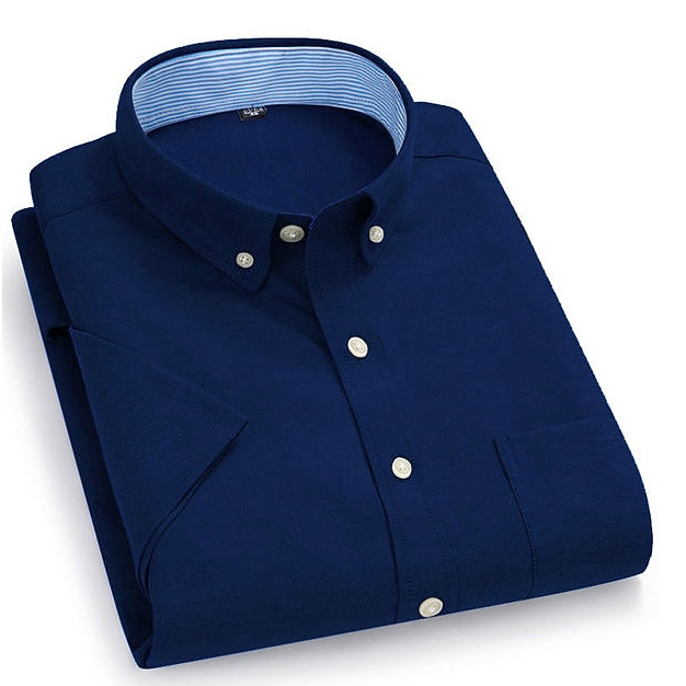 Herr Skjorta Button Down skjorta Icke-järnskjorta Oxford skjorta Enfärgad / vanlig färg Bröllop Kontor & Karriär Svart Vit Gul Mörk marin Kortärmad Tröjkrage Vår & sommar Kläder 2025 - $21.99 –P8