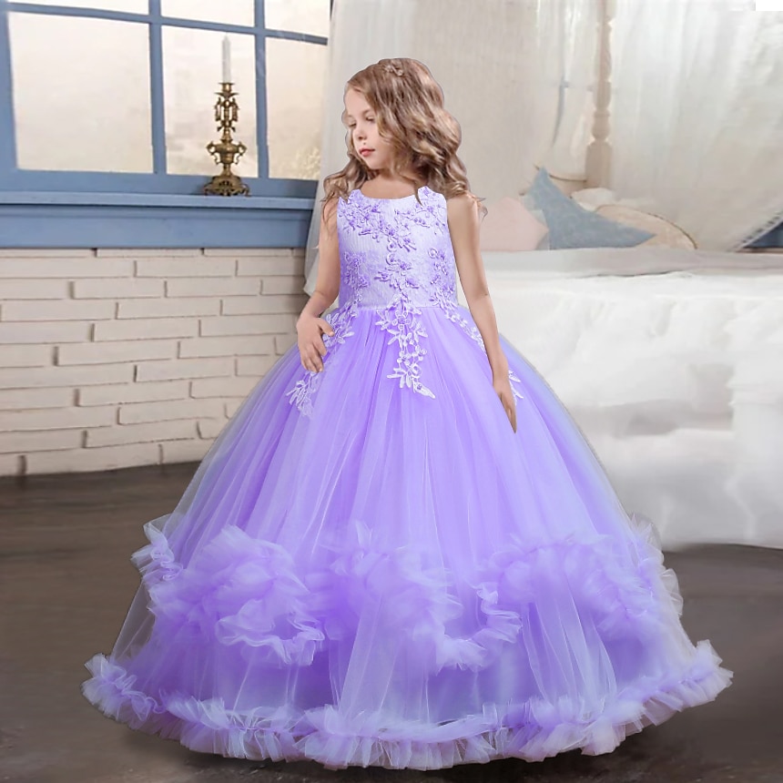 Kinder Mädchen Kleid Blume ärmellos Performance Party Spitze süßes Polyester knielanges Tüllkleid Sommer Frühling Herbst 4–13 Jahre blau 2025 - $41.99 –P11