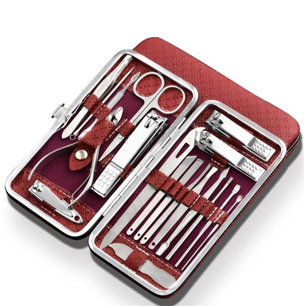 19 in 1 Stainless Steel Manicure Set For Foot Fitting Set Professional Pedicure Kit Nail Scissors Grooming Kit with Leather Travel Case for Women and Men 2025 - $9.99 –P1
