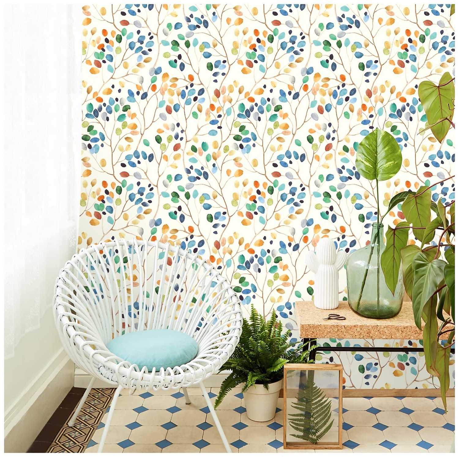 Cool Wallpapers Wallpaper Aesthetic Wall Mural Floral Peel and Stick Wallpaper Colorful Forest Beige/Orange/Blue Removable Contactpaper for Nursery Decorations 17.7in x 118in 2025 - $6.49 –P3