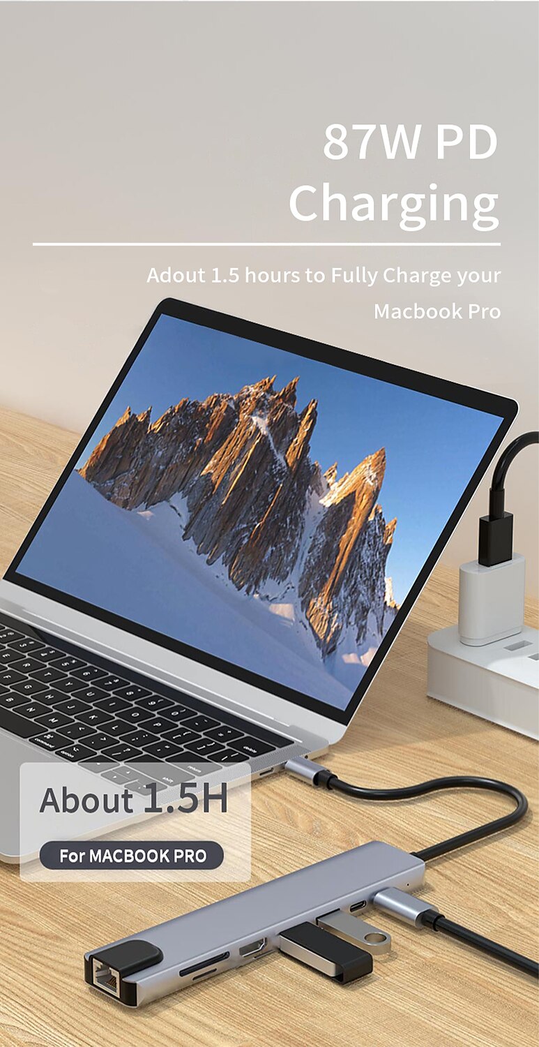 док-станция usb type c usb c hub 3.0 адаптер 8 в 1 hdmi устройство чтения карт памяти sd/tf для macbook air ipad периферийные устройства для портативных компьютеров 2025 - CAD $32.23 –P4