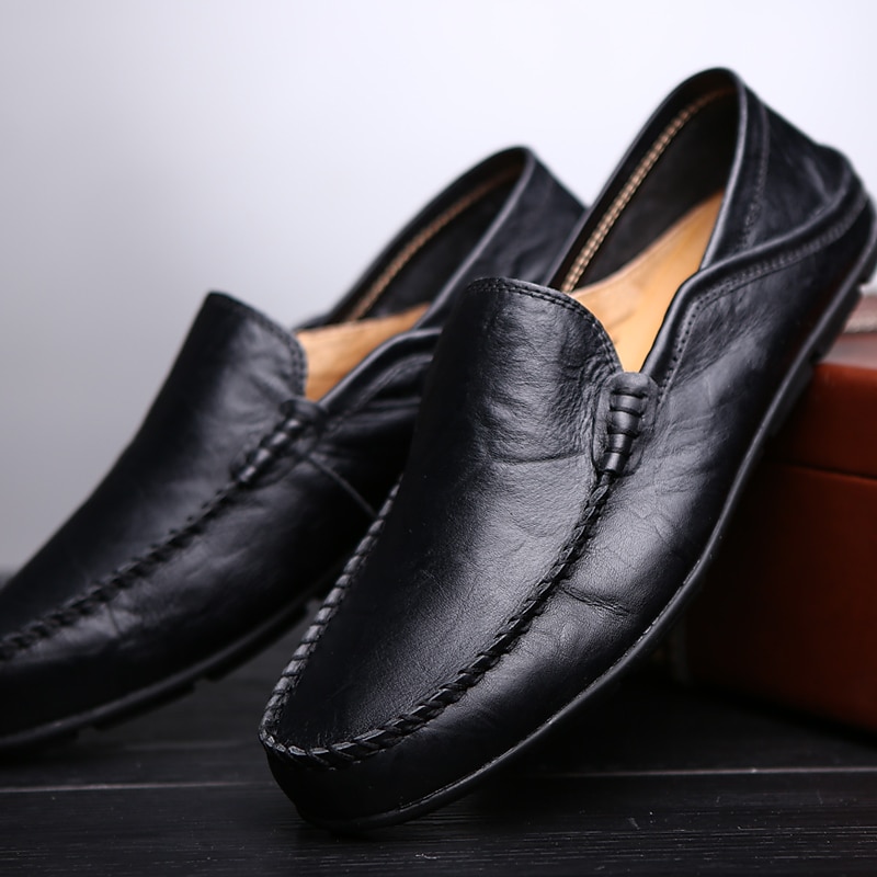 miesten vapaa-ajan nahkahousut käsin ommeltuilla yksityiskohdilla – mukavat slip-on kengät ajamiseen, kävelyyn ja jokapäiväiseen käyttöön 2025 - $42.99 –P8