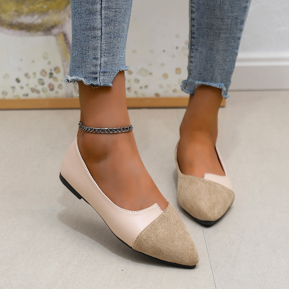 Women's Two-Tone Pointed Toe Flats – Elegant Slip-On Ballet Shoes, Comfortable Daily Wear for Work & Casual Outfits 2025 - $19.99 –P9