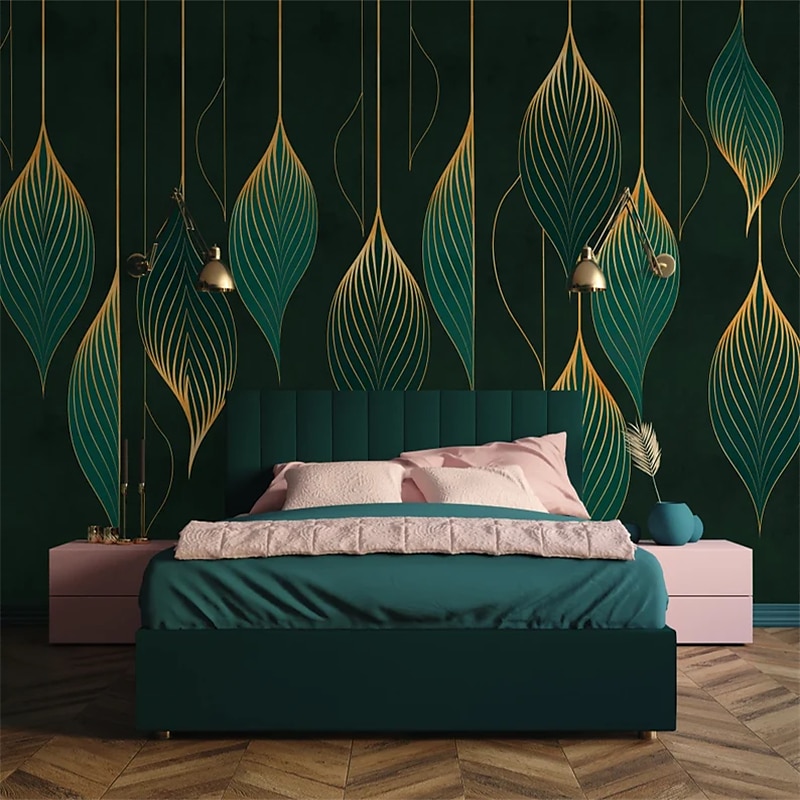 Papel pintado fresco papel pintado verde mural de pared líneas elegantes que cubren la etiqueta adhesiva despegable material de PVC/vinilo autoadhesivo/adhesivo necesario decoración de pared para 2025 - $18.99 –P3