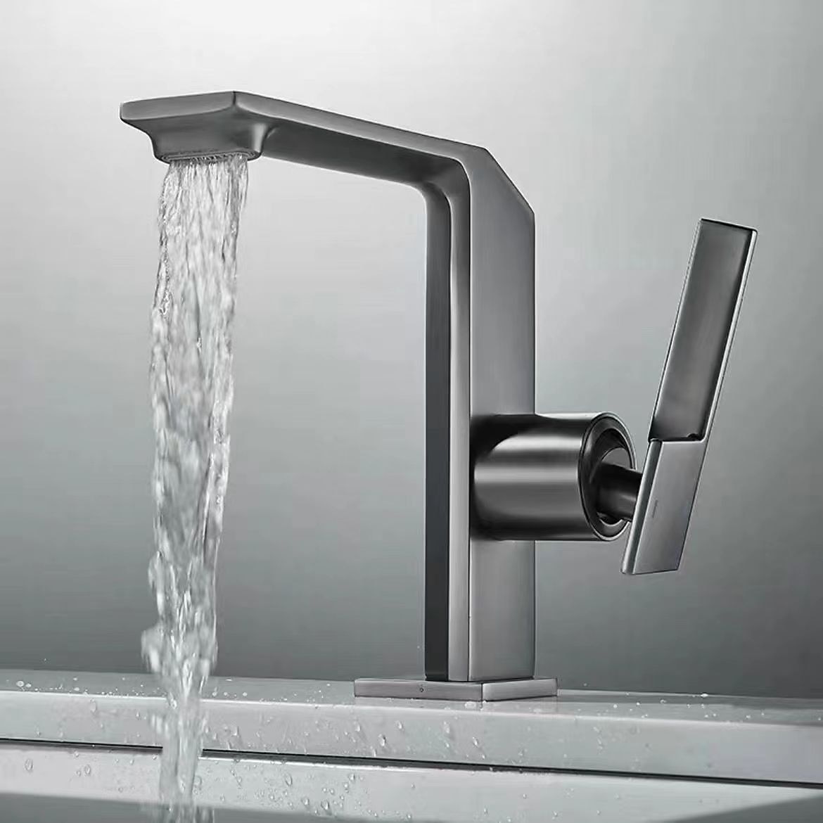 Waterfall Bathroom Sink Mixer Faucet Brass, Single Handle Washroom Basin Taps One Hole Faucets with Hot and Cold Hose, Waterfall Spout Brass Bathroom Tap Chrome Black Gold Grey 2025 - $113.99 –P9