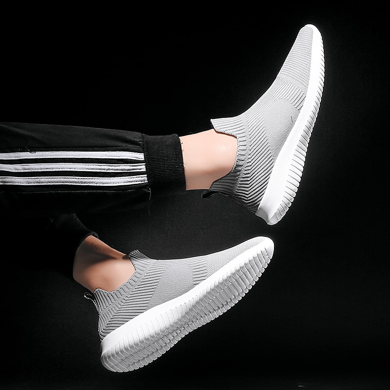 Men's Shoes Loafers & Slip-Ons Plus Size Flyknit Shoes Running Walking Casual Daily Knit Tissage Volant Breathable Loafer Black and White Black White Spring Fall 2025 - $42.99 –P11