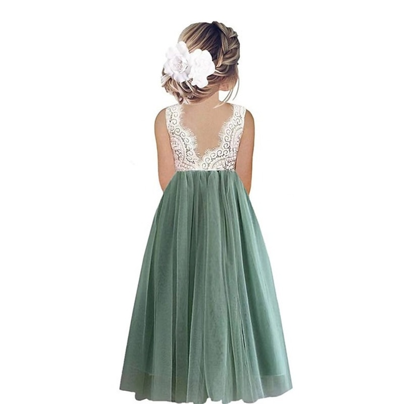 Blumenmädchenkleid Mädchen Party Kleid Leistung Hochzeit Party Prinzessin Süß Gitter Feste Farbe Ärmellos Rundhalsausschnitt Weiß Rosa 2-12 Jahre 2025 - $34.99 –P6