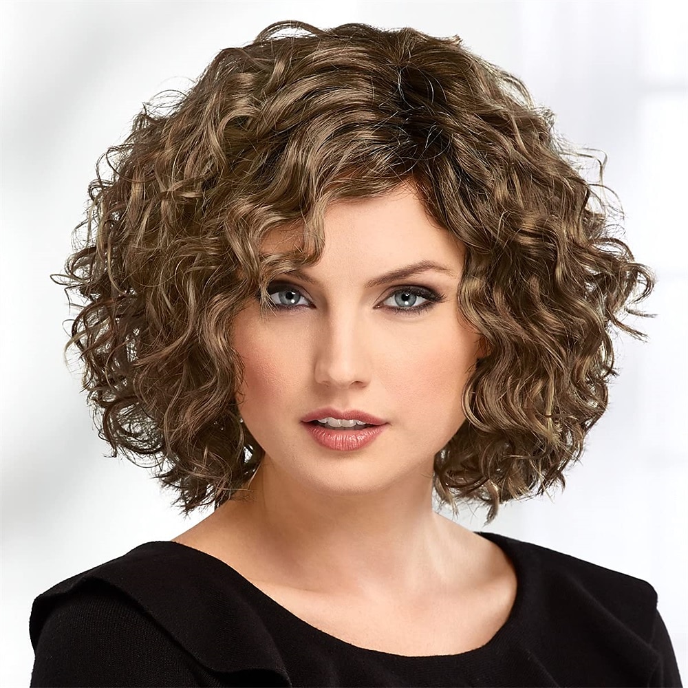 ambita parrucca riccia con parte monofilamento e spirali sensuali / sfumature multitonali di biondo argento marrone e rosso del 2025 a $24.99 –P1
