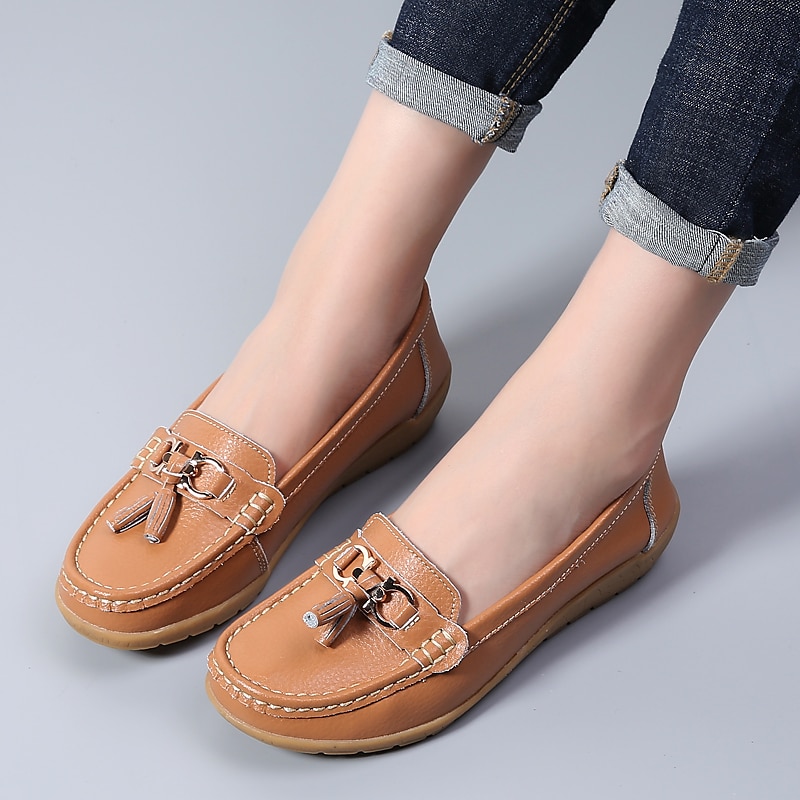 Dame Flate sko Slip-Ons Store størrelser Klassiske Loafers Myke sko Arbeid Daglig Vandring Helfarge Sommer Flat hæl Kvadratisk Tå Fritid minimalisme Fuskelær PU Tøfler Lyseblå Vin Svart 2025 - $29.99 –P7