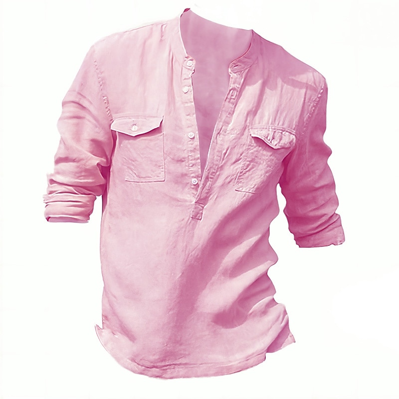 Homme Chemise Chemise en lin et coton Chemise en coton blanc Chemise à col chinois Chemise à col mao Chemise à enfiler Plein Vacances Casual Blanche Bleu manche longue Henley Printemps été Vêtement de 2026 ? $25.99 –P4
