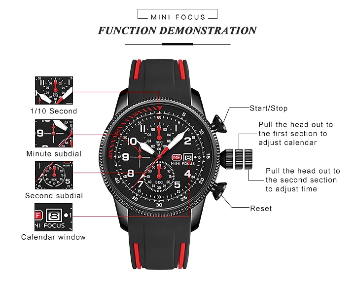 MINI FOCUS Men Quartz Watch Large Dial Outdoor Fashion Business Luminous Three Time Zones Calendar Waterproof Silicone Watch 2026 - $45.99 –P4