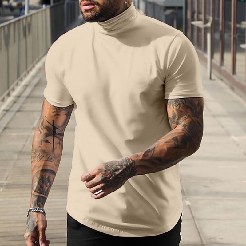 Men's T Shirt Mock Turtleneck Short Sleeve Turtleneck Summer Plain Fashion Casual Comfortable Street Holiday Beach Wine Black White Top Tee for Men 2025 - $17.99 –P8