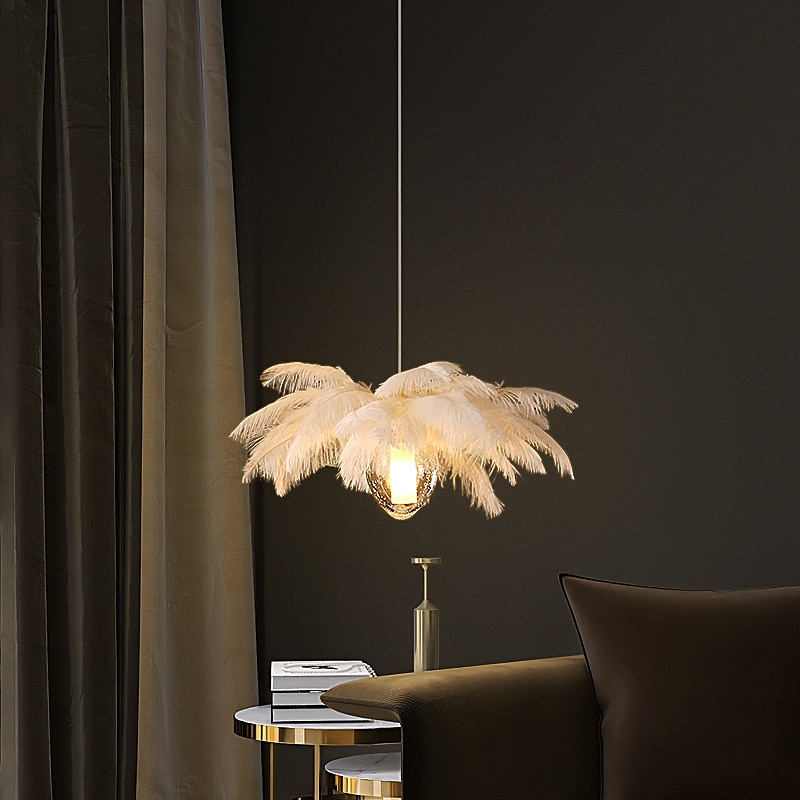 LED Pendant Light Chandelier 35cm 1-Light White Ostrich Feather Bouquet Pendant Light Romantic Mounted Lighting Fixture for Restaurant Bedroom 2025 - $185.99 –P4