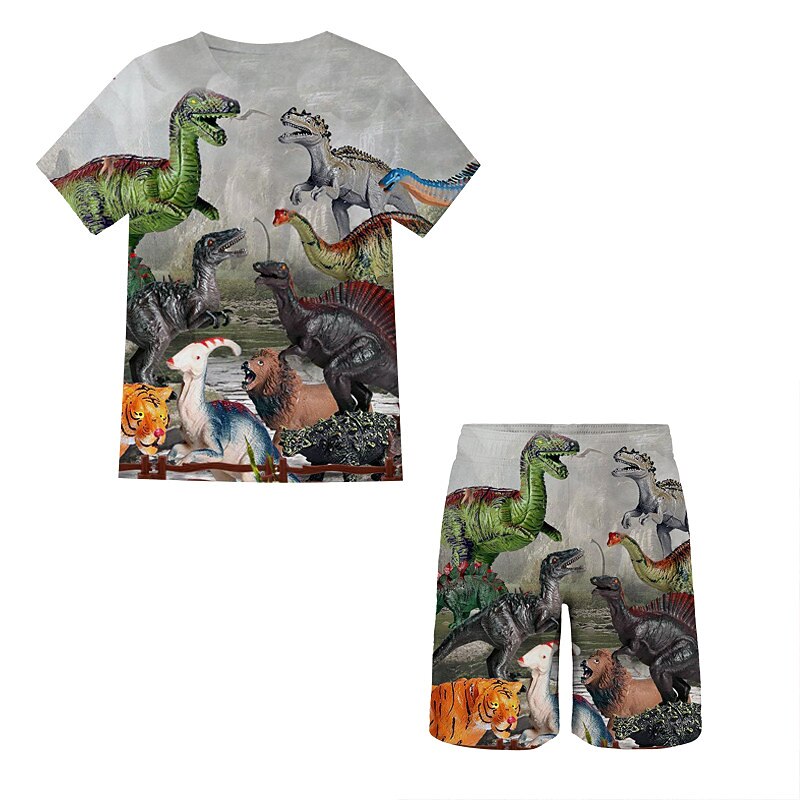 2 delar Barn Pojkar T-shirt och shorts Klädesset Utrusta Grafisk Dinosaurie Kortärmad Crewneck Uppsättning Utomhus Sport Mode Häftig Vår 7-13 år Blå Dammig blå Grön 2025 - $17.49 –P5