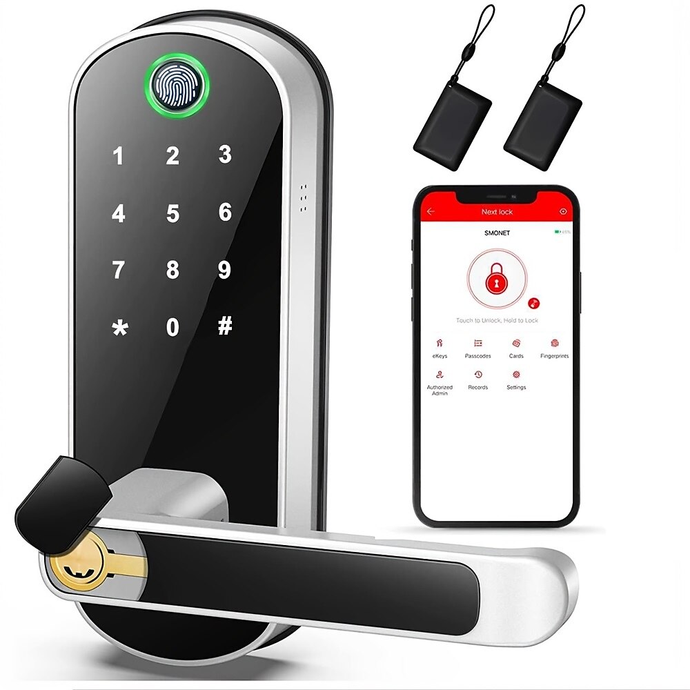 2025年 スマート 5 in 1 ドアロック ハンドル付き 生体認証技術 ストレージ メモリ機能  コレクション – $159.99 –P2