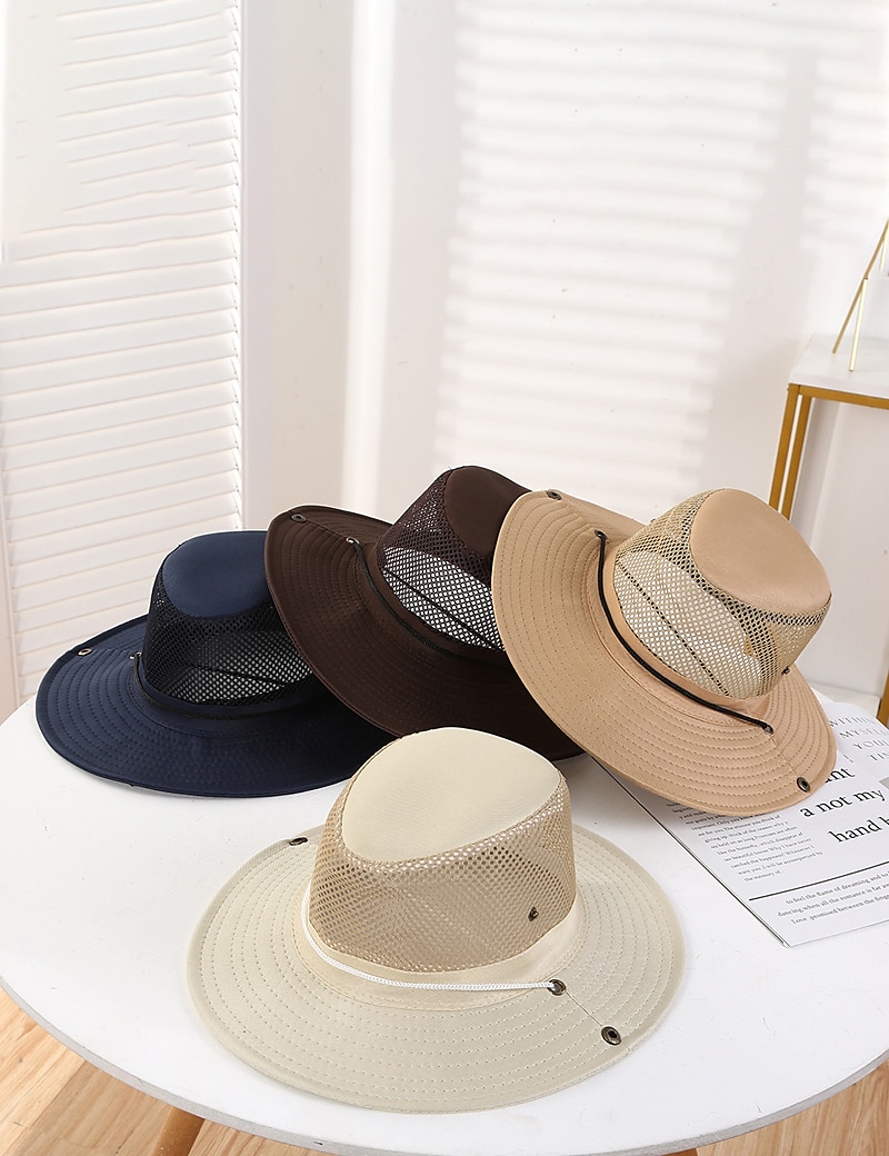 Herr Fiskarhatt Solhatt Fiskehatt Boonie hatt Vandringshatt Svart Mörk marin Bomull Nät Bred kant Stylish Ledigt Dagligen Friluftskläder Helgdag Slät UV Solskydd Solskyddskräm 2025 - $13.99 –P8