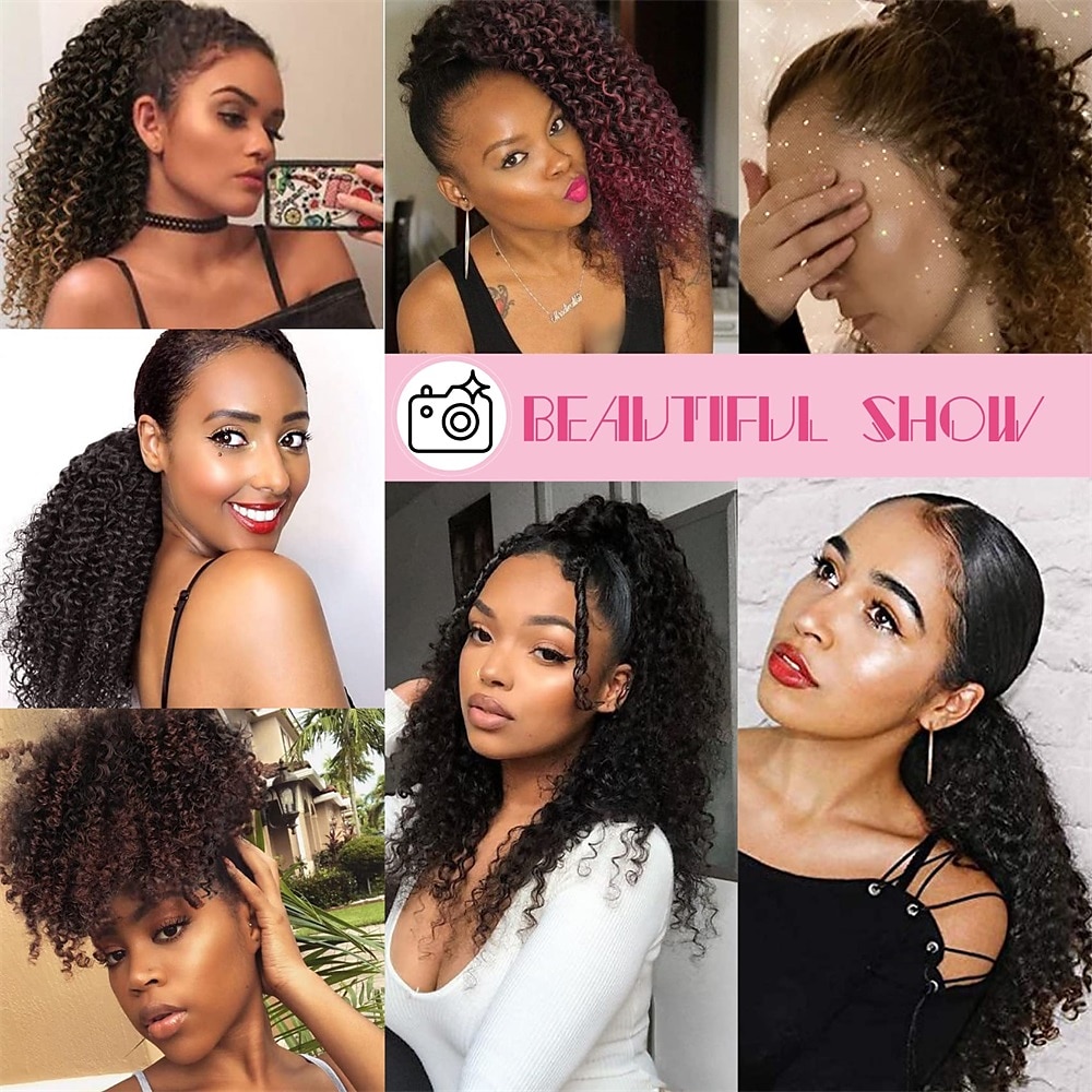 Deep Curly Drawstring Ponytail Extension for Black Women Afro Kinky Curly Pony Tail Hair Piece Synthetic Hair Extensions With 2 Clips 14 Inches 2025 - $20.99 –P8