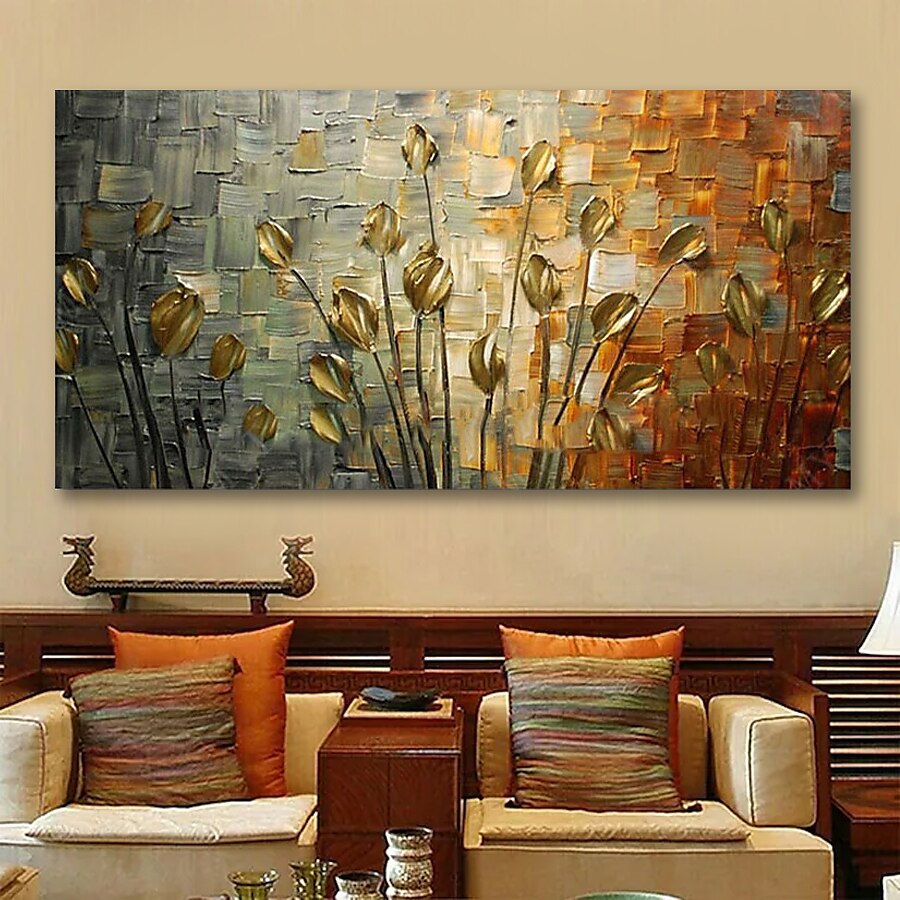 Hang målad oljemålning HANDMÅLAD Horisontell Panoramautsikt Abstrakt Blommig / Botanisk Moderna Inkludera innerram / Sträckt kanfas 2025 - $114.99 –P3
