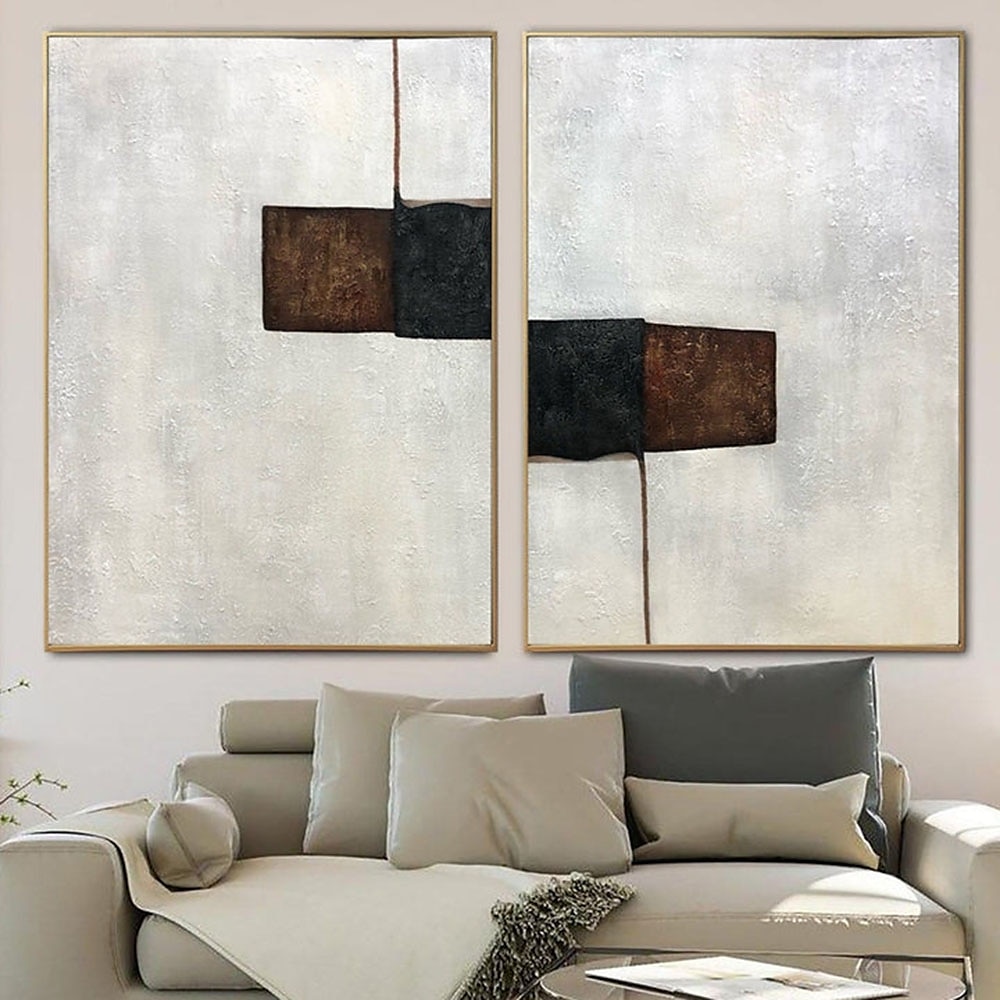 handgemachtes handgemaltes Ölgemälde, modernes großes minimalistisches beige Diptychon-Gemälde auf Leinwand, abstrakte Gemälde in Beige- und Brauntönen, Originaldekor, kein Rahmen, ungedehnt 2025 - $116.99 –P5