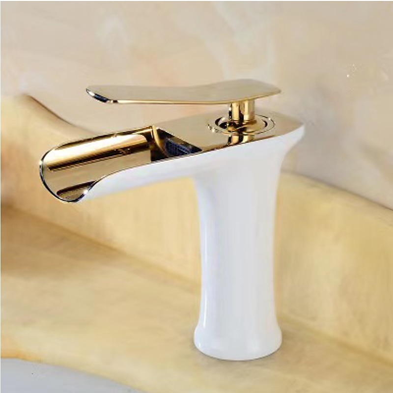 Waterfall Bathroom Sink Mixer Faucet 4.7" Spout, Mono Wash Basin Single Handle Basin Taps Washroom with Hot and Cold Hose, Monobloc Vessel Water Brass Tap Deck Mounted 2025 - $89.99 –P10