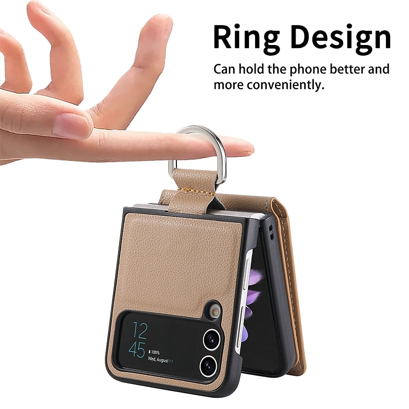 Phone Case For Samsung Galaxy Z Flip 7 Z Flip 6 Z Flip 5 Z Flip 4 Z Flip 3 Back Cover Flip With Card Holder Kickstand Solid Colored PC PU Leather 2026 - $17.99 –P10