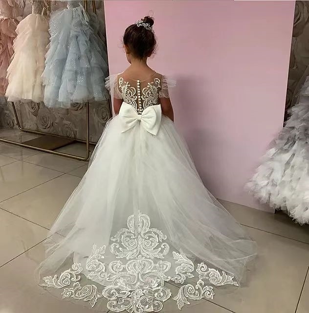 Flower Girl Dress Girls' First Communion Dress Party Dress Performance Wedding Party Princess Sweet Mesh Solid Color Sleeveless Crew Neck White Champagne 2-12 Years 2025 - $65.99 –P9