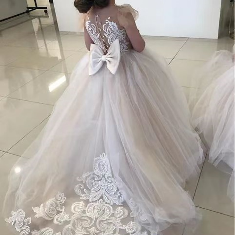 Flower Girl Dress Girls' First Communion Dress Party Dress Performance Wedding Party Princess Sweet Mesh Solid Color Sleeveless Crew Neck White Champagne 2-12 Years 2025 - $65.99 –P10