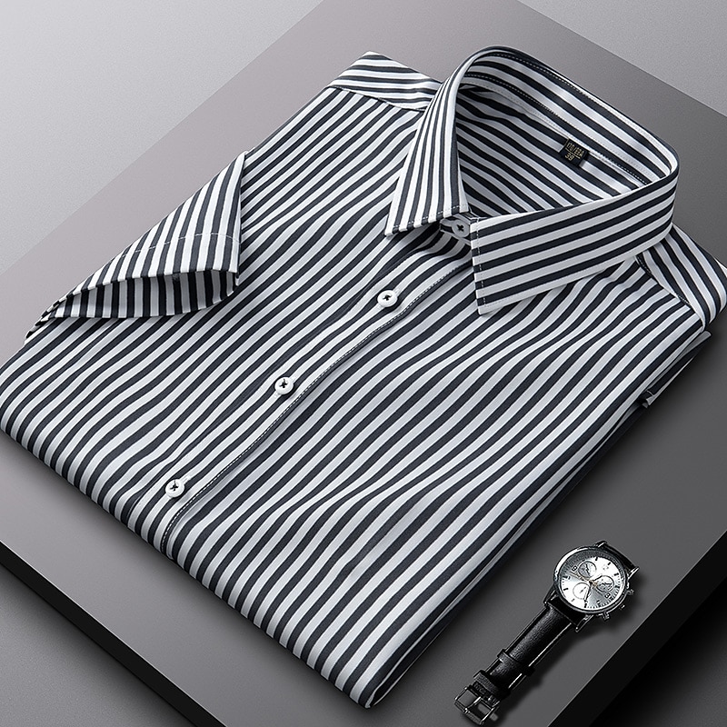 Per uomo Camicie Camicia a righe Camicia non stirabile Banda Matrimonio Da mare Nero Verde chiaro Rosso Blu reale Manica corta Collo ripiegabile Per tutte le stagioni Abbigliamento Bottone giù del 2025 a $27.99 –P6