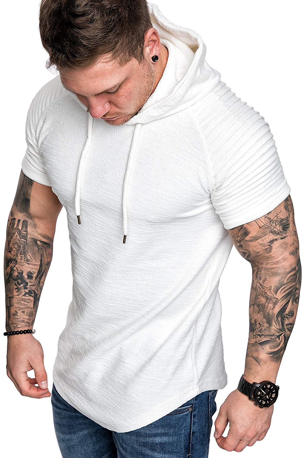 Hombre Camiseta Camiseta superior Mangas cortas Con Capucha Verano Plano delgado plisado Moda Deportes Básico Vacaciones Calle Noche Negro Blanco Azul Marino Camiseta superior para hombre 2025 - $16.99 –P5