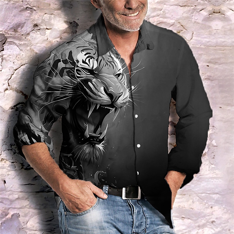Per uomo Animali Tigre Camicia Camicia con bottoni Manica lunga Di tendenza Streetwear Originale Esterno Informale Giornaliero Estate Primavera Autunno Collo ripiegabile Stampa Giallo Blu Verde Grigio del 2026 a $26.99 –P4