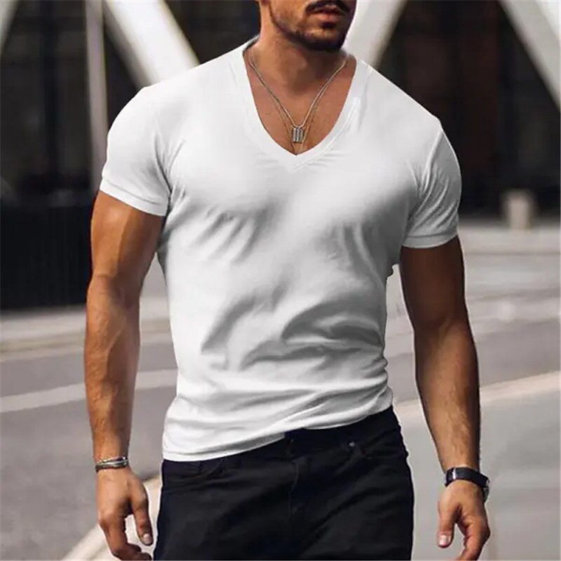 Men's T Shirt Tee Top Short Sleeves V Neck Summer Plain Fashion Designer Basic Vacation Street Going out Black White Red Top Tee for Men 2025 - $14.99 –P8