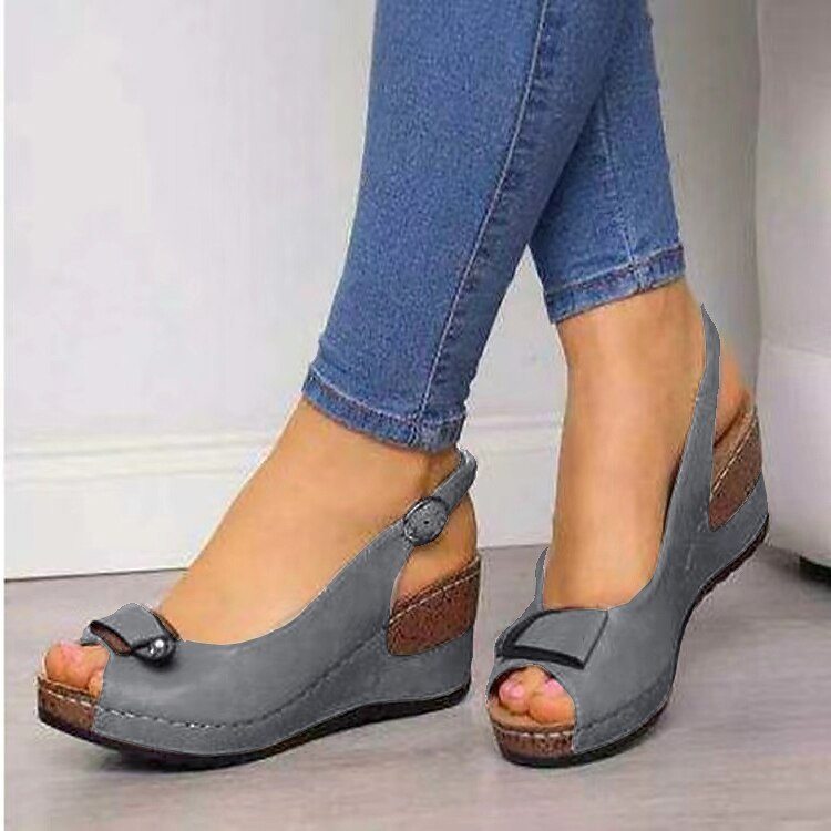 Damsandaler med slingback och kil, peep toe och justerbart spänne, bekväma platåskor för promenader, vardagliga sommarkläder och resor 2025 - $24.99 –P6
