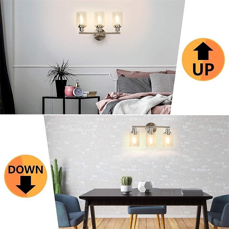 éclairage de salle de bain vanité lumière 3 lumières applique murale éclairage en laiton brossé salle de bain lumière avec abat-jour en verre clair salle de bain applique murale applique murale pour de 2025 ? $141.99 –P7