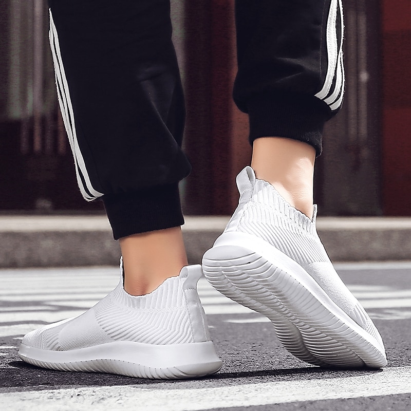 Men's Shoes Loafers & Slip-Ons Plus Size Flyknit Shoes Running Walking Casual Daily Knit Tissage Volant Breathable Loafer Black and White Black White Spring Fall 2025 - $42.99 –P8