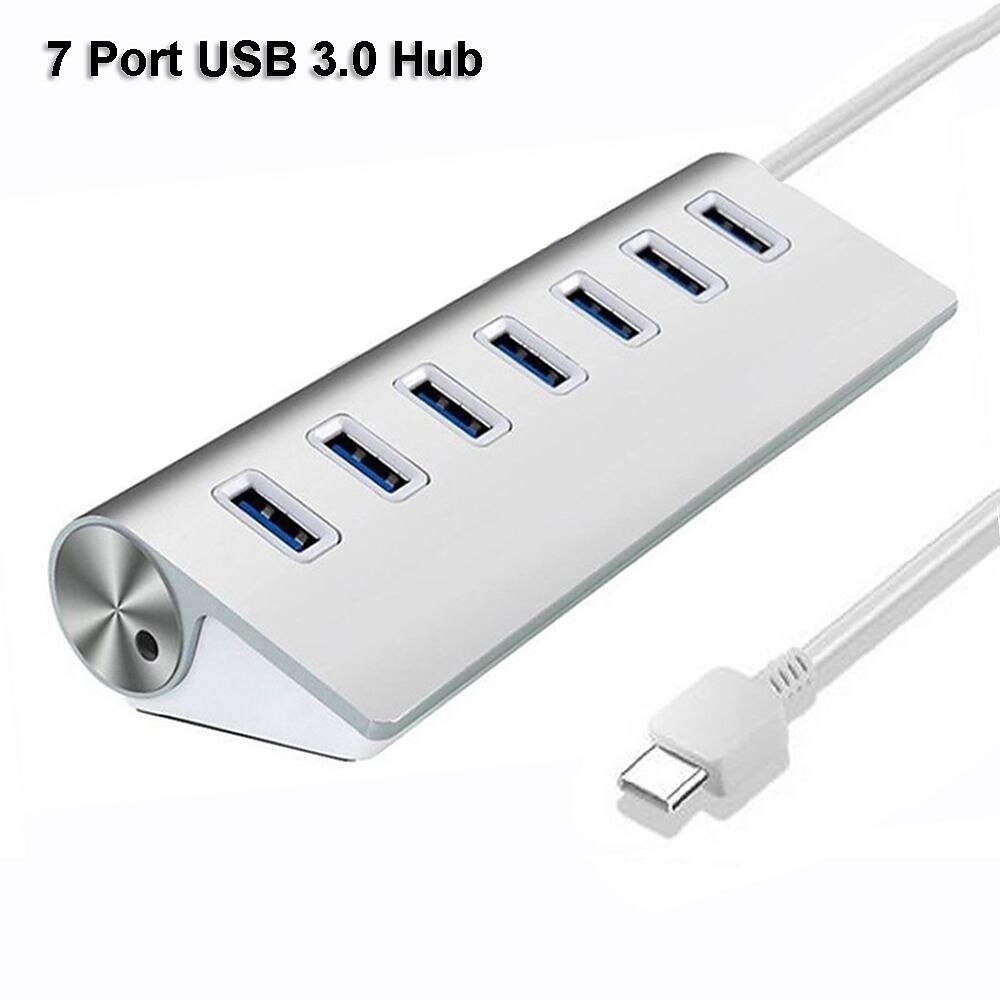 USB 3.0 Hub 5Gbps Aluminum Portable 7 Port for PC Laptop