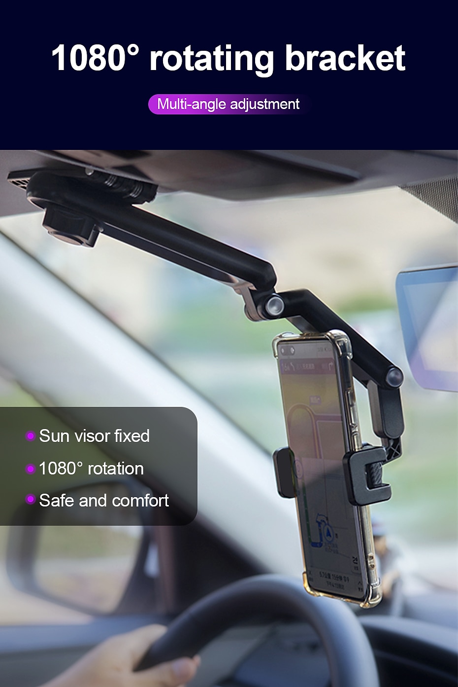 Sun Visor Cell Phone Holder 360° Rotatable Multifunctional Sunvisor Hanging Clip Bracket Cell Phone Mount For  7 Inch Telephone 2025 - $16.99 –P1