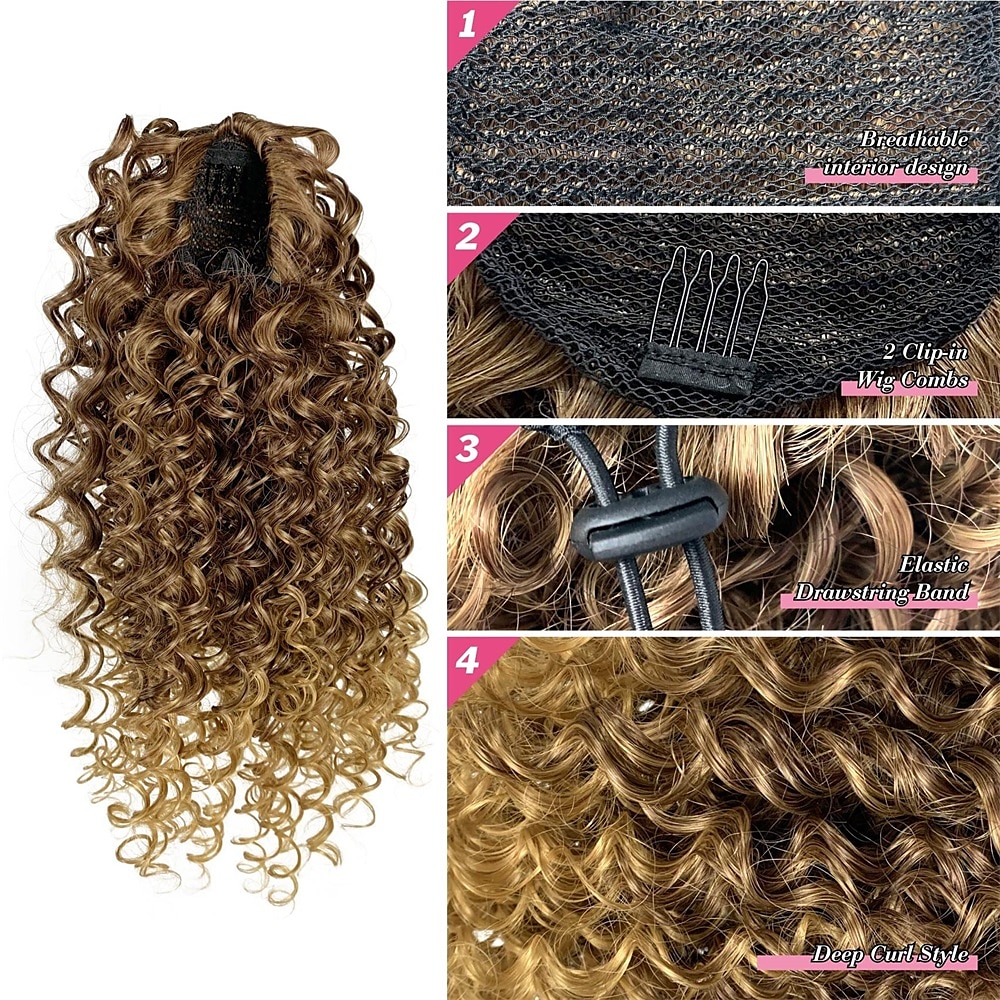Deep Curly Drawstring Ponytail Extension for Black Women Afro Kinky Curly Pony Tail Hair Piece Synthetic Hair Extensions With 2 Clips 14 Inches 2025 - $20.99 –P11