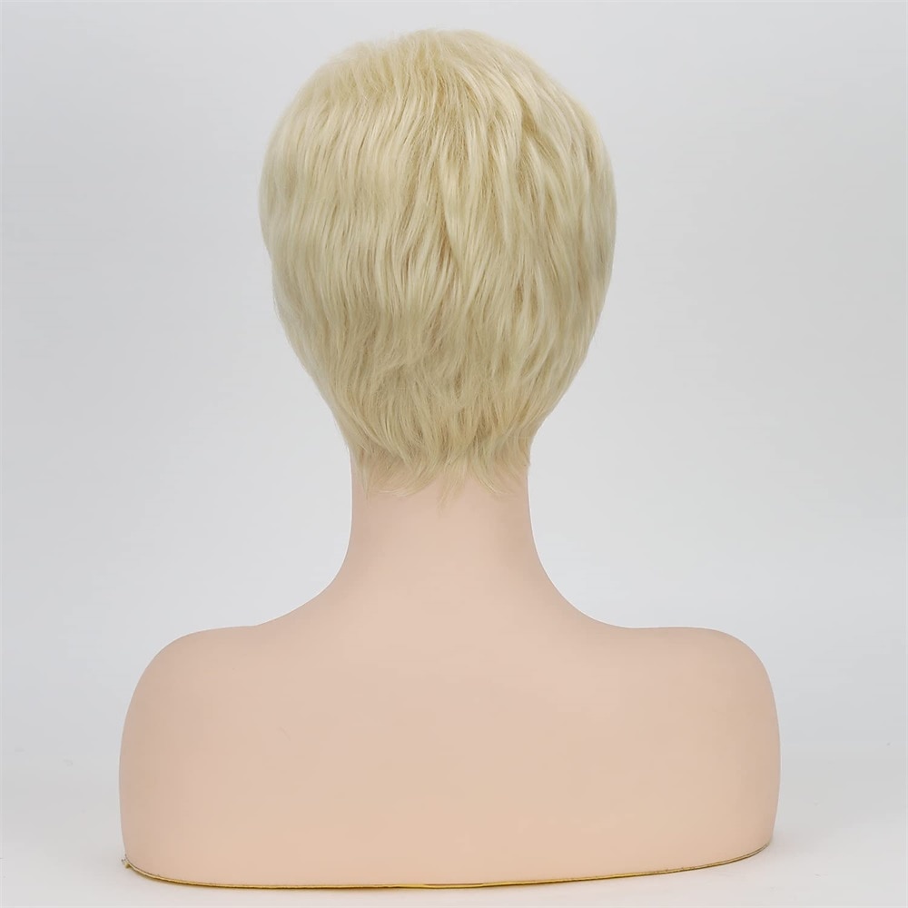 parrucca corta da pixie bob con riflessi biondi con frangia parrucca sintetica bionda ombre dritta con parrucche bionde a strati di radici scure per le donne del 2025 a $20.99 –P12