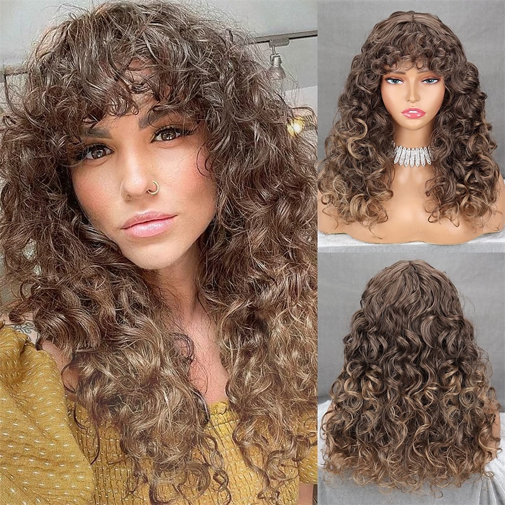 parrucche afro ricci biondi per donne nere parrucche afro bionde ombre anni '70 per donne parrucche ricci crespi anni '70 biondo mixd marrone del 2025 a $26.99 –P4