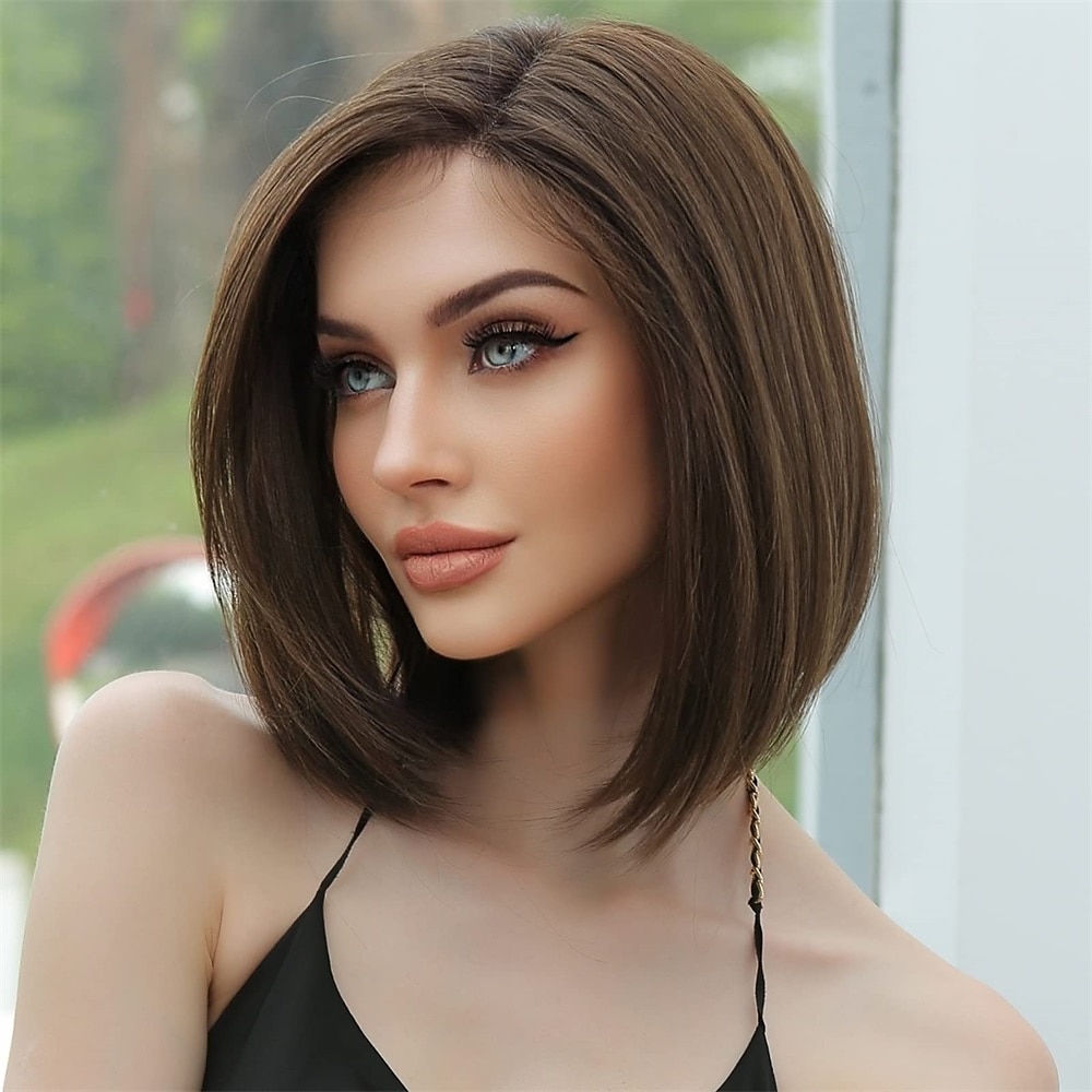 parrucche marroni per donna parrucca diritta in pizzo sintetico lunghezza spalla caschetto con riga laterale con capelli del bambino del 2025 a $24.99 –P4