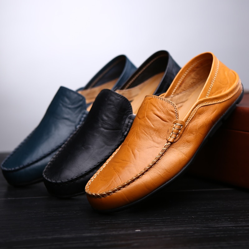miesten vapaa-ajan nahkahousut käsin ommeltuilla yksityiskohdilla – mukavat slip-on kengät ajamiseen, kävelyyn ja jokapäiväiseen käyttöön 2025 - $42.99 –P1