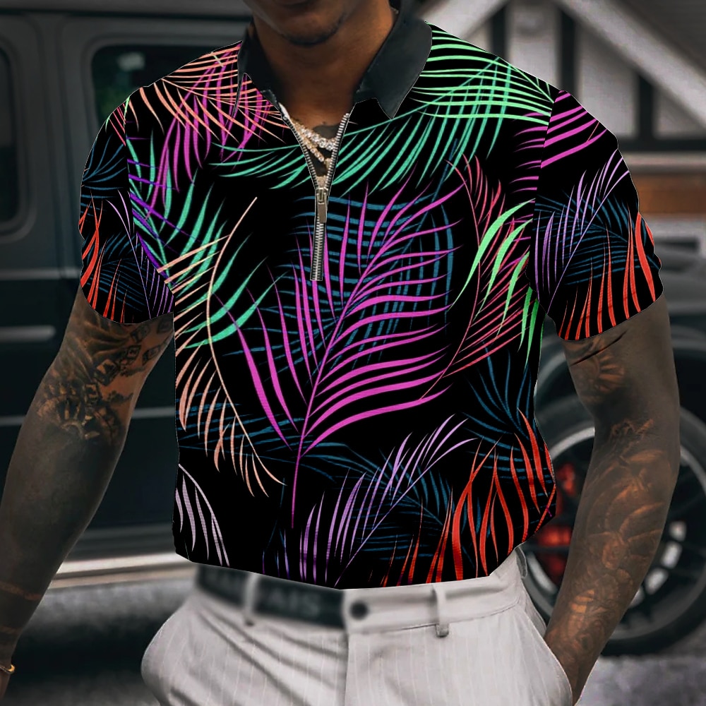 Herren Palme Hawaiianische Polohemden Golfshirt Kurzarm Polo-Shirts Hemden mit Kragen Lässig Strandbekleidung Urlaubskleidung Tropenkleidung Party-Outfits 3D-Druck Viertelreißverschluss-Poloshirt 2026 - $23.99 –P5