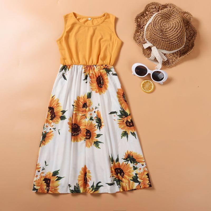 Mommy and Me Dresses Tie Dye Sunflower Casual Print Black White Sleeveless Midi Mommy And Me Outfits Active Matching Outfits 2025 - $20.99 –P4