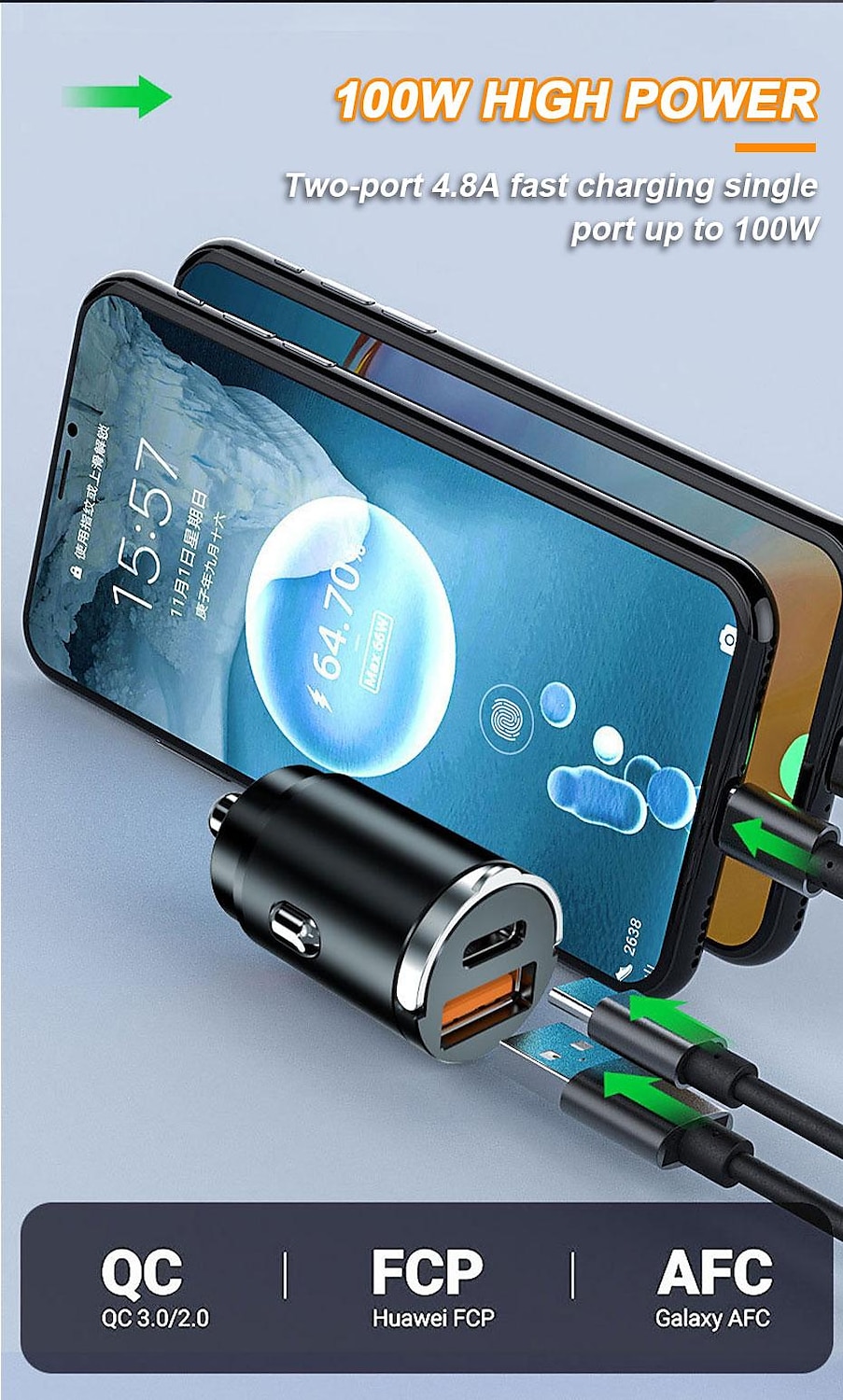 2025年 seametal 100w 車の usb 充電器 スーパーチャージ usb-a usb-c シガーライターアダプタ hidden phone Charger for iphone huawei samsung  コレクション – $18.99 –P7
