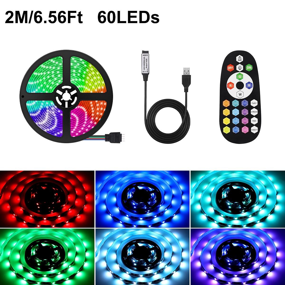 5V USB LED Strip Lights RGB 5050 1M 2M 3M 5M Color Changing Light with 24key IR Remote Controller for Home Bedroom Kitchen TV Back Lights DIY Decor 2025 - $13.99 –P12