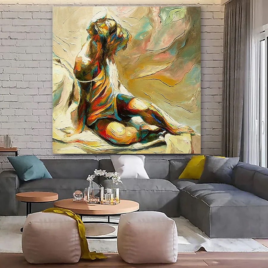 هانغ رسمت النفط الطلاء رسمت باليد مربع تجريدي الناس الحديث تشمل الإطار الداخلي 2025 - $158.99 –P5
