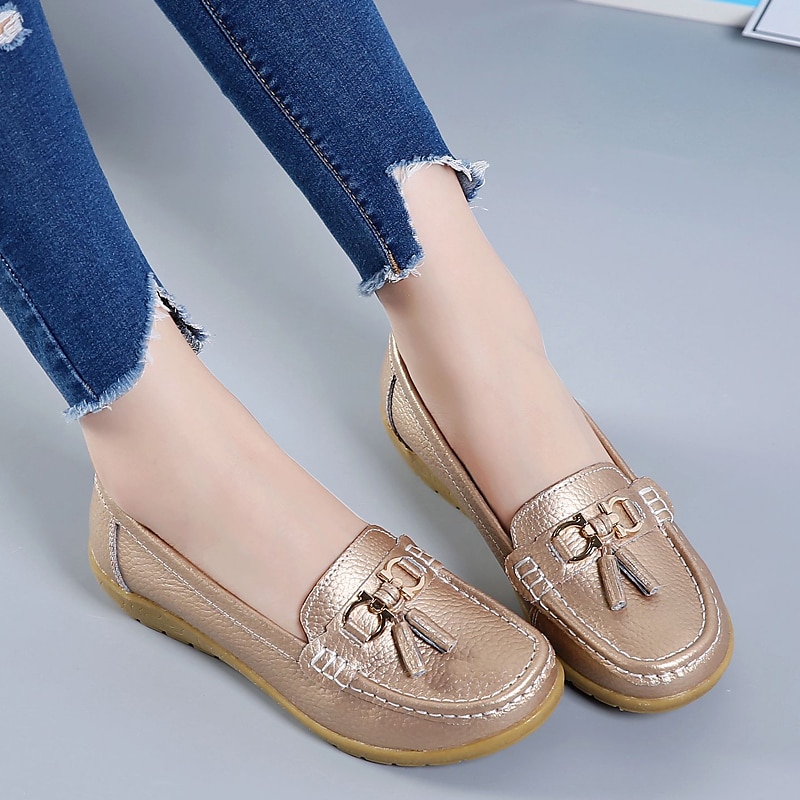 Dame Flate sko Slip-Ons Store størrelser Klassiske Loafers Myke sko Arbeid Daglig Vandring Helfarge Sommer Flat hæl Kvadratisk Tå Fritid minimalisme Fuskelær PU Tøfler Lyseblå Vin Svart 2025 - $29.99 –P14