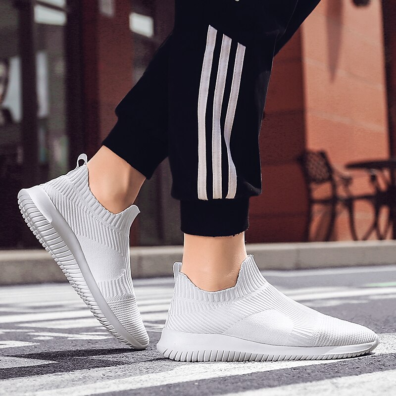 Men's Shoes Loafers & Slip-Ons Plus Size Flyknit Shoes Running Walking Casual Daily Knit Tissage Volant Breathable Loafer Black and White Black White Spring Fall 2025 - $42.99 –P7